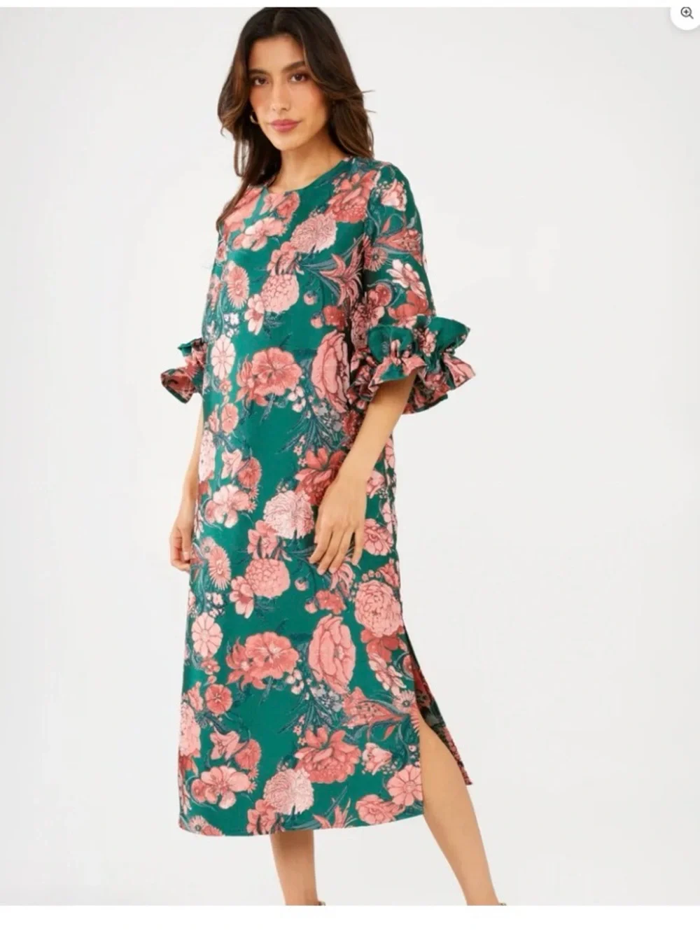 ABBEY GLASS Bronwyn Dress Forest Mum Jacquard - Picture 1 of 9